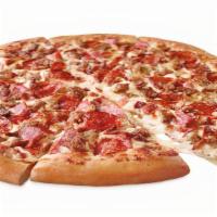 Meats Lovers · Sausage, Pepperoni, Ground Beef, Ham, Bacon, Salami & Extra Cheese.