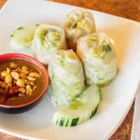 Fresh Summer Rolls · Shredded Lettuce, mint and rice vermicelli combined with a choice of chicken, shrimp or a tr...