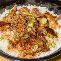Korean Bulgogi · Thin slices of beef marinated in a bulgogi sauce over Jasmine rice.