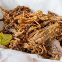 Pulled Pork · $15.98/lb
Shredded pork that has been smoked and mixed with our tangy Mustard Au Jus sauce.