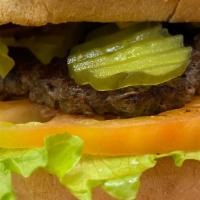 Hamburger · choice of single or double patty with lettuce tomatoes red onions pickles mustard & mayo