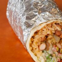 Chico Burrito · Small size burrito with choice of meat and beans, cheese, cilantro, grilled onion, enchilada...