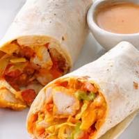 Buffalo Chicken Breakfast Burrito · Scrambled eggs, buffalo chicken, breakfast potatoes and choice of cheese wrapped in a tortil...