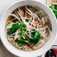 Charsui Cubes Pho · Charcui cubes. Served with beef broth, onions, scallions, lemon, basil, and bean sprouts on ...