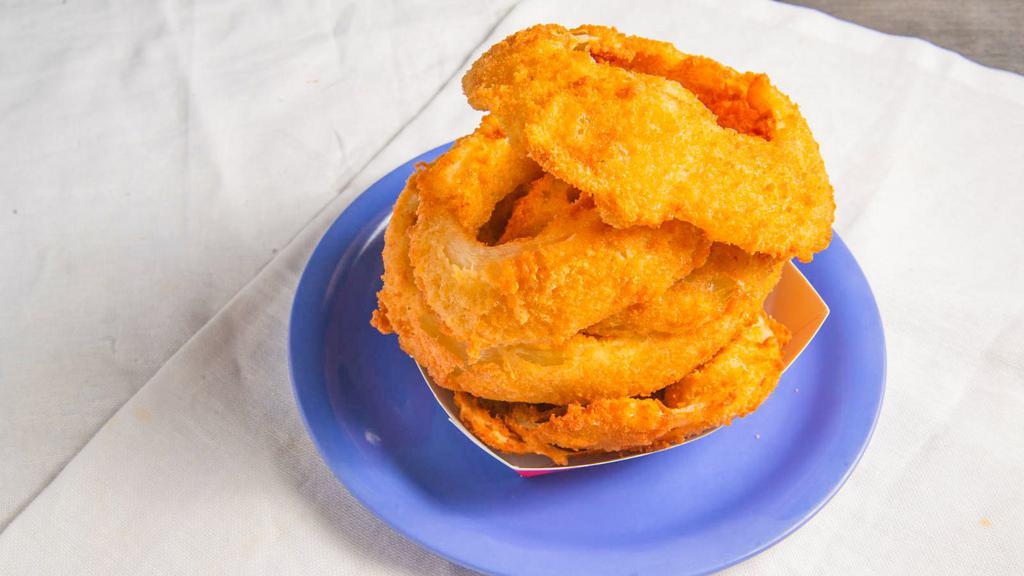 Onion Rings · Hires onion rings are sliced from whole onions and breaded and fried to a golden perfection.