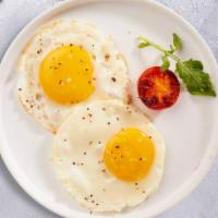 Flexible Two Eggs · Two Country Fresh Eggs Any Style with Ham, Bacon or Sausage