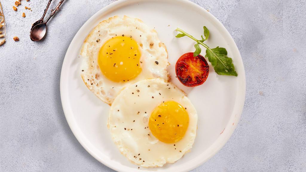 Flexible Two Eggs · Two Country Fresh Eggs Any Style with Ham, Bacon or Sausage