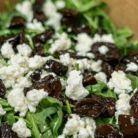 Balsamica Salad · arugula, goat cheese, balsamic mushroom, garlic oil, drizzle of balsamic reduction, served w...