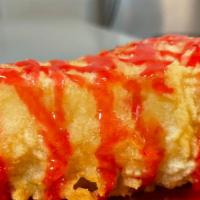 Tempura Cheese Cake  · Tempura cheese cake w strawberry sauce