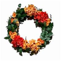 Hydrangea & Yellow Rose Circle Wreath (Ready To Ship) · This beautiful mix of hydrangeas and roses can brighten your day and doorway. For fall or sp...