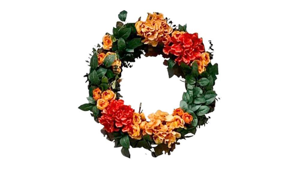 Hydrangea & Yellow Rose Circle Wreath (Ready To Ship) · This beautiful mix of hydrangeas and roses can brighten your day and doorway. For fall or spring or all year round. Farmhouse or chic, city or country. Faux hydrangeas and roses, faux greens, grapevine 18