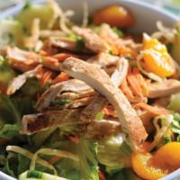 Chinese Chicken · Grilled chicken breast, mandarin oranges, cucumbers, romaine lettuce, carrots, scallions & w...