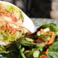 Chicken Tender Wrap · Breaded chicken tenders, romaine lettuce, tomatoes, red onions & our ranch dressing and wrap...