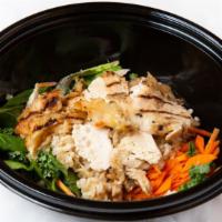 Grilled Chicken Bowl · Charbroiled chicken breast on vegetables (mung bean sprout, carrot, sliced sweet cabbage, sl...