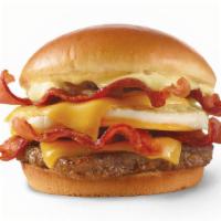 Breakfast Baconator® · Grilled sausage, American cheese, Applewood smoked bacon, a fresh-cracked grade A egg, (deep...