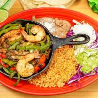Fajitas Fiesta · Fresh red and green bell peppers, onions and mushrooms sauteed with your choice of meat serv...