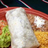 California Burrito Plate · A large flour tortilla filled with carne asada, French fries and melted cheeses. Served with...