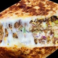 Burritos · Flour tortilla wrapped around choice of meat, rice, refried beans, melted cheese, sour cream...