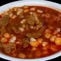 Pozole · Traditional pork & hominy Mexican soup, & side of lettuce, onions, spicy red salsa, oregano,...