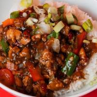 Teriyaki Chicken Bowl · Roasted chicken that is infused with a rich, dark, and sweet teriyaki barbecue sauce, served...
