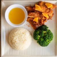 New Wave Orange Chicken
 · Perfectly seasoned and fried chicken thigh served with our house made tangy citrus sauce.