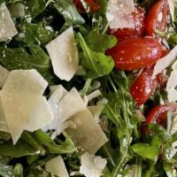 Arugula Salad · Parmigiana reggiano | apples | grape tomatoes | balsamic | evoo.