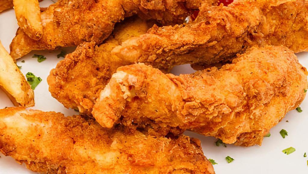 Chicken Fingers · Boneless chicken tenders battered and deep fried.