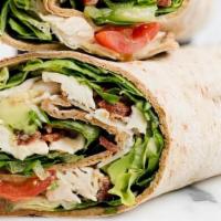 Chicken Caesar Wrap · Grilled chicken breast, romaine lettuce, tomato and parmesan cheese tossed with classic, cre...