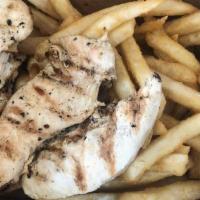Kids Grilled Chicken · 3 Pieces of our marinated Grilled Chicken served with Fries or a Small Salad and comes with ...