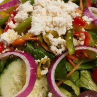 Greek Salad · fresh greens, Kalamata olives, imported feta and fresh vinaigrette