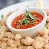 Calamari Fritti · Lightly Floured and Fried Calamari & Vegetables with Spicy Marinara