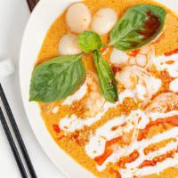 Panang Curry · Red curry paste, coconut milk, ground peanuts, lychee.