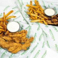 Kids Chicken Strips · Served with fries, choose from fried or grilled chicken