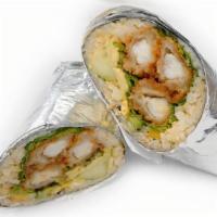 Crazy Poke Burrito · Tempura shrimp, sesame seeds, mixed greens, mango, cucumber, avocado, sweet corns, peanuts a...