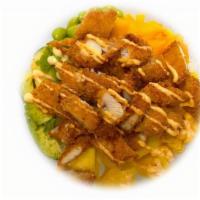 Tempura Dragon Bowl · Spicy. Tempura shrimp, tempura chicken, sweet corn, edamame, mango, avocado, pineapple, sesa...