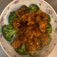 Orange Chicken · Spicy. Chunks cut chicken marinated with deep fried tangerine pepper in special sauce, surro...