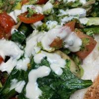 Roasted Vegetable Sandwich · gouda cheese, spinach, broccoli, mushrooms, brussels sprout, peppers,  tomatoes, peppadew ai...