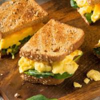 Eggs With Spinach 2 Cheese · Eggs w/ spinach two cheese (shredded asiago & parmesan)& bacon on ciabatta