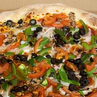 Classic Veggie Pizza · Mushroom, tomato, onion, green pepper, and black olives.