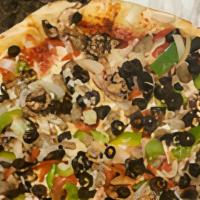 Italian Supreme Pizza · Pepperoni, sausage, ham, onion, green pepper, mushroom, and black olives.