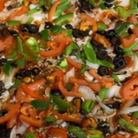 Classic Veggie Pizza · Mushroom, tomato, onion, green pepper, and black olives.