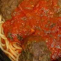 Spaghetti Meatballs · Served with a side salad and garlic bread. substitute with sausage.