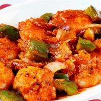 Chilly Shrimp · (Marinated fried shrimp tossed with onion, bell pepper and hot & sweet chili sauce)