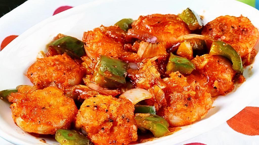 Chilly Shrimp · (Marinated fried shrimp tossed with onion, bell pepper and hot & sweet chili sauce)