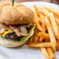Jalapeño Bleu Cheese Burger · House made bleu cheese dressing, grilled onions and sliced jalapeño peppers.