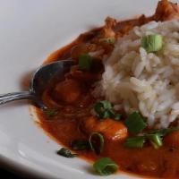 Lunch Jambalaya · Chicken, shrimp, andouille sausage, peppers, creole tomato sauce with choice of rice or pasta.