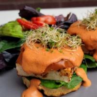 Blackened Tofu Benedict
 · Blackened Tofu, Wilted Baby Spinach, Roasted Roma Tomato, Scratch Made Biscuit, Beet Beurre ...