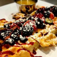 Lemon Poppy Seed Waffles · With Fresh Lemon Zest & Poppy Seed House Made Waffles, Raspberry & Blueberry Compote, Fresh ...