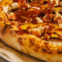 Bbq Chicken · White Sauce, Fresh Grilled Chicken, Hickory Smoked Bacon, Red Onion, Fresh Cilantro, Topped ...