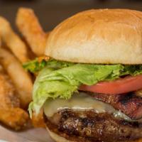 The Hideaway Burger · Eight ounces of the perfect blend: ground brisket, chuck and ground short rib, topped with h...